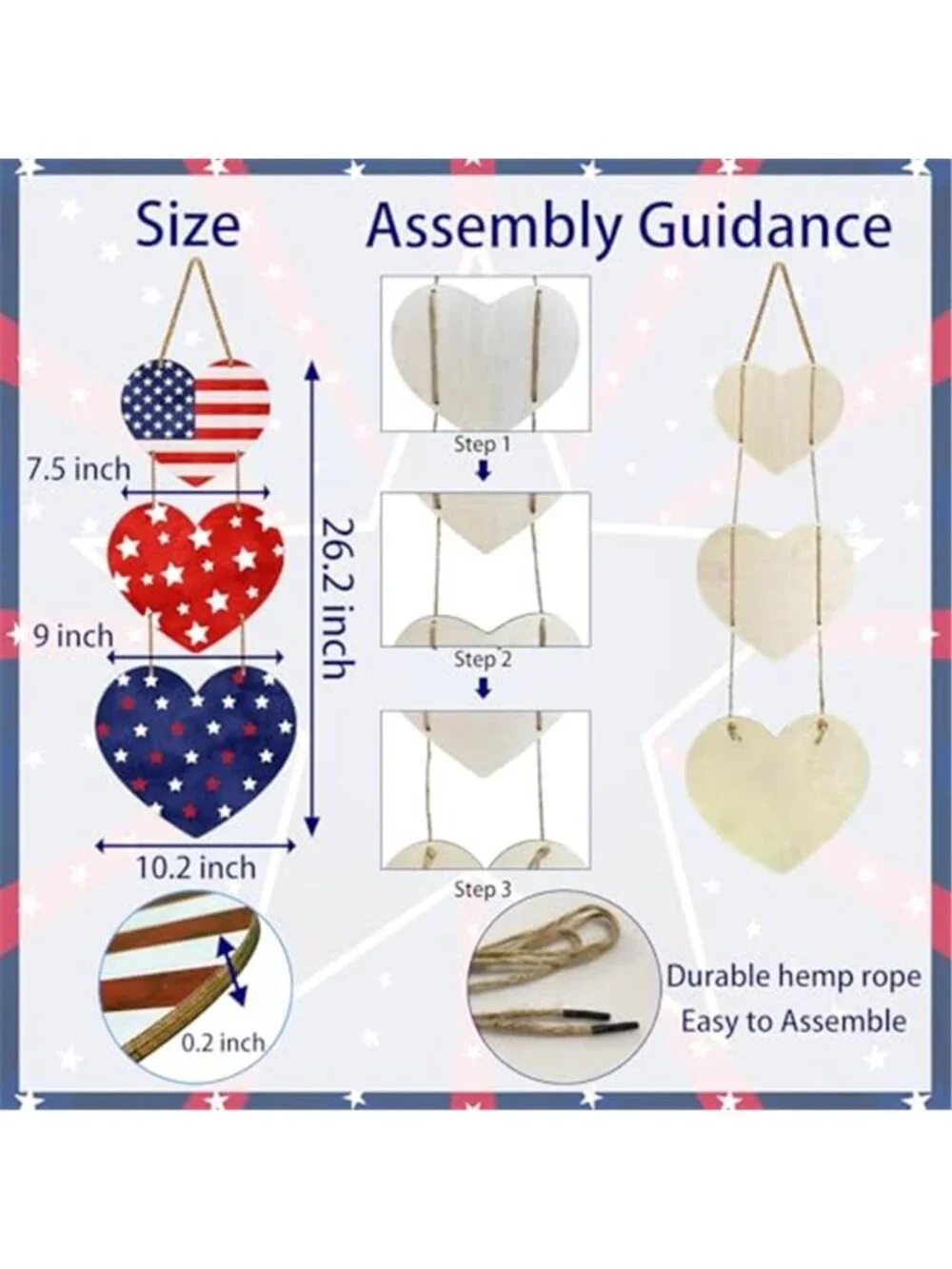 4th of July Decoration Heart Patriotic Wreath Hanging Sign